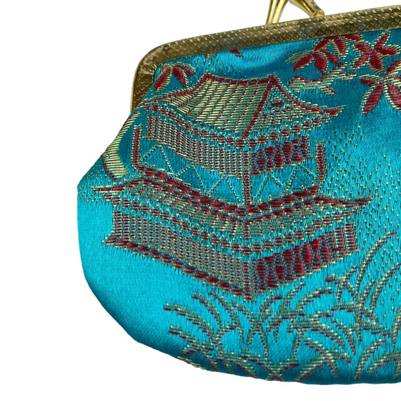 Vintage Pagoda Chinese China Clasp Closing Small Coin Change Purse Wallet Geisha - Picture 8 of 12